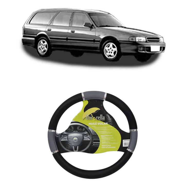 Husa Volan Auto Pentru Mazda 626 Iv Hatchback (Ge) Din 1991-1997, Piele Ecologica, Dimensiune 37-39 cm, Umbrella, Culoare Gri