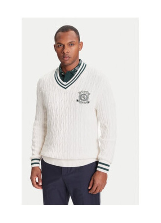 Pulover din amestec de bumbac cu model matlasat si decolteu la baza gatului, M INTL