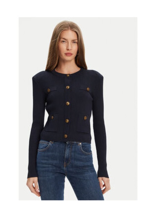 Cardigan uni din amestec de viscoza cu nasturi decorativi si striatii