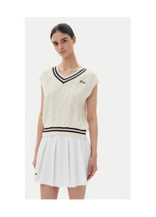 Vesta tricotata din amestec de bumbac cu logo brodat discret si decolteu in V, L INTL