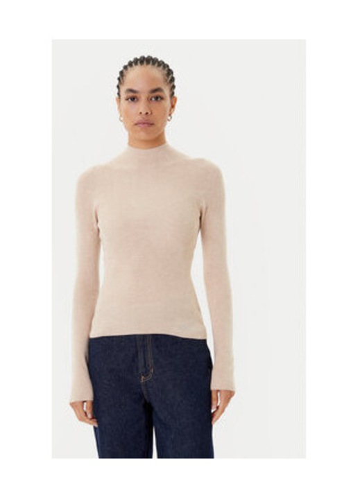 Pulover elastic din amestec de poliester cu guler inalt si maneci lungi