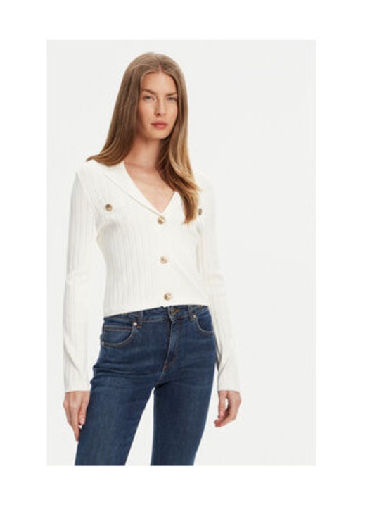 Cardigan tricotat din amestec de viscoza cu si striatii, Alb