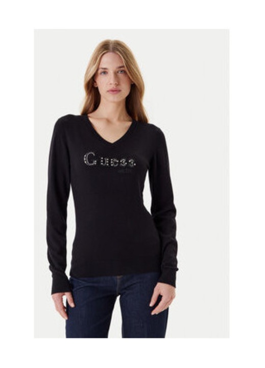 Pulover cu decolteu in V decorat cu strasuri, S INTL