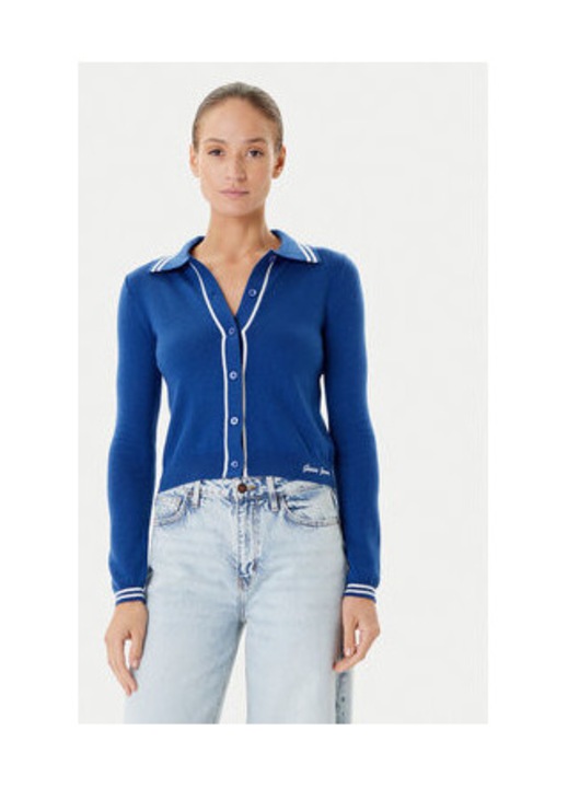 Cardigan tricotat fin cu nasturi si dungi contrastante