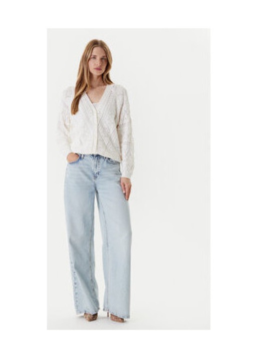 Cardigan tricotat din amestec de viscoza cu decolteu in V si model cu perforatii, XL INTL