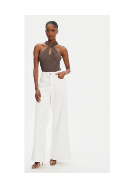 Pulover tricotat din amestec de viscoza cu aspect metalic, fara maneci