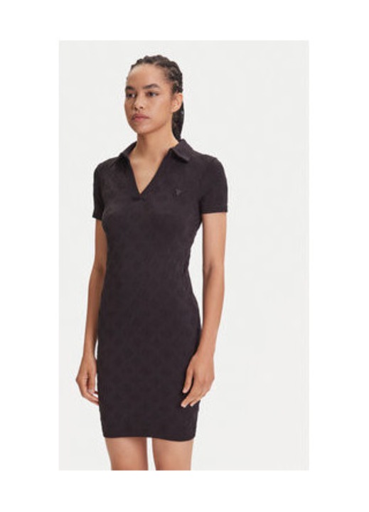 Rochie casual din amestec de poliamida cu guler polo cu nasturi, XS-S INTL