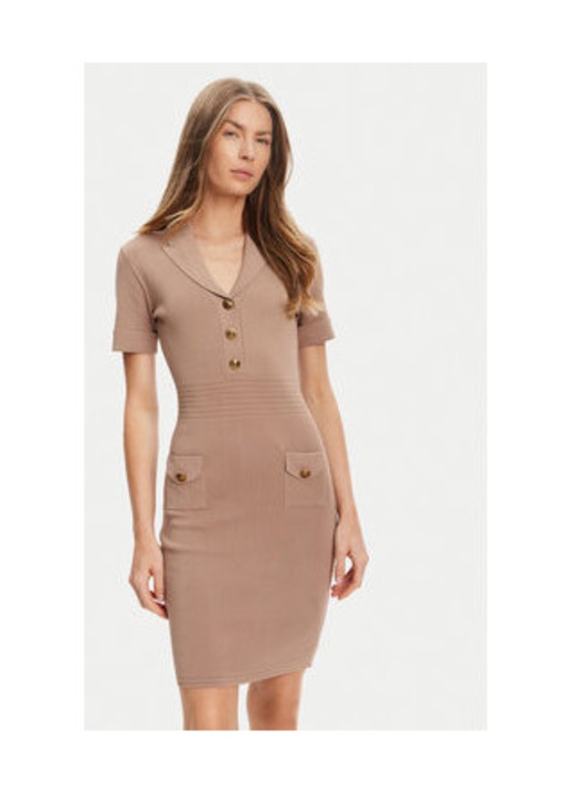 Rochie cambrata din jerseu, cu nasturi decorativi