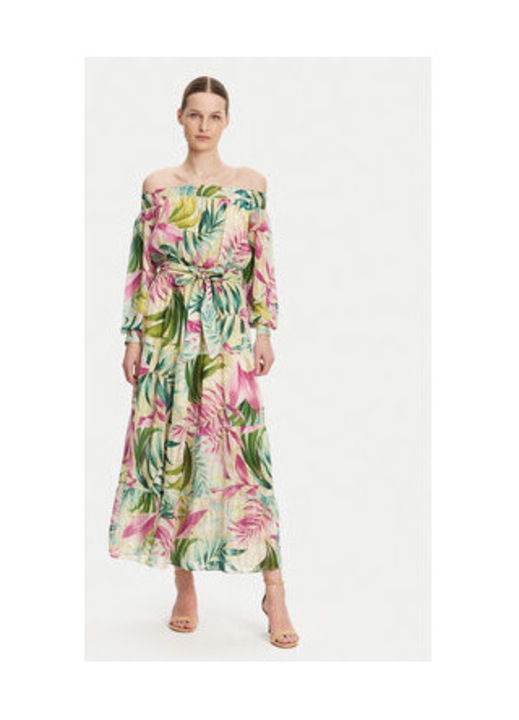 Rochie cu model floral si cordon