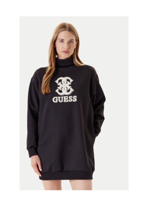 Rochie-pulover scurta cu guler inalt si logo