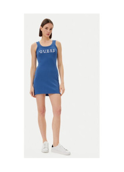 GUESS, Rochie fara maneca cu imprimeu logo, Albastru, 2XS
