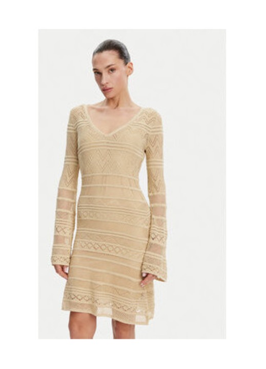 Rochie tricotata cu maneci lungi si decolteu in V