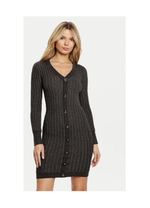 Rochie Tricotata Cu Maneca Lunga Si Nasturi