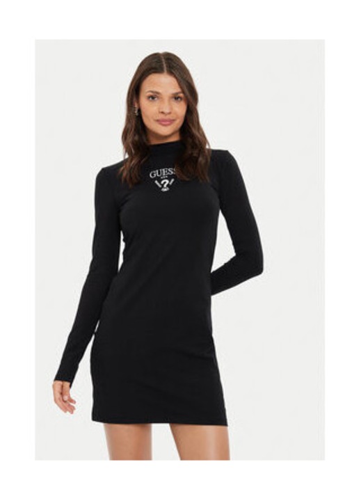 Rochie cu imprimeu logo si guler mediu, XL INTL