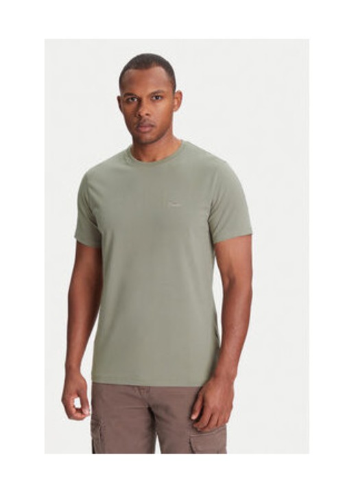 Tricou din amestec de bumbac cu logo discret in relief, Kaki, XS