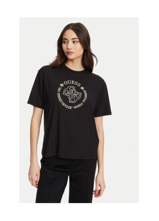 Tricou uni regular fit din viscoza cu logo brodat