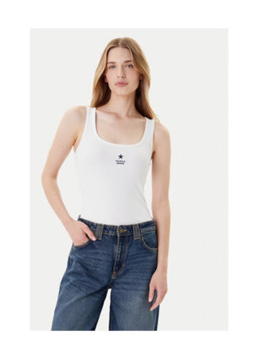 Top din amestec de bumbac cu bretele late si decolteu la baza gatului