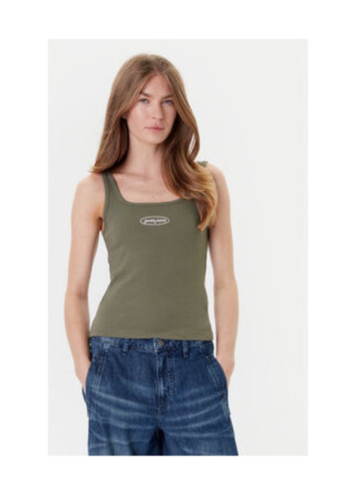 GUESS JEANS, Top cu decolteu decupat, Kaki