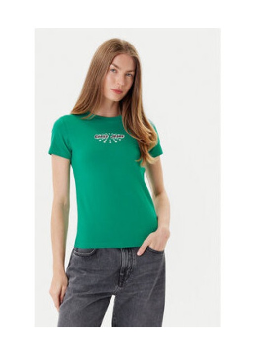 Tricou cu decolteu la baza gatului din amestec de bumbac organic si imprimeu, M INTL