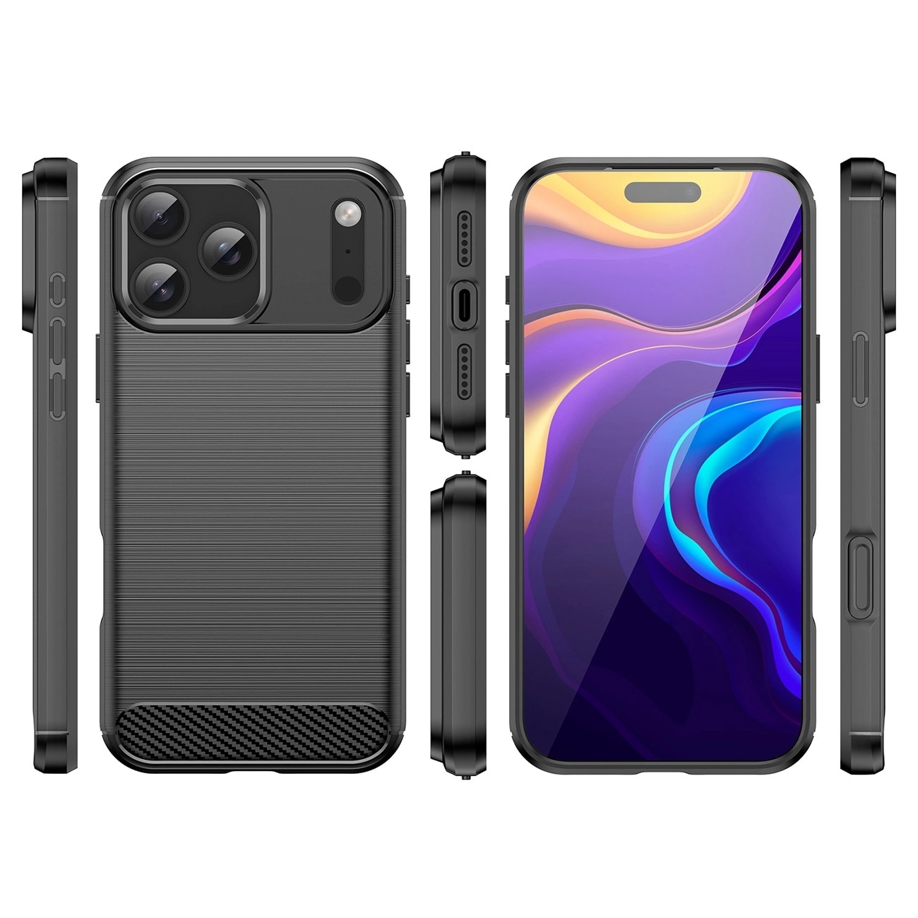 Carcasa Carbon Case compatibila cu iPhone 17 Pro Max, Negru