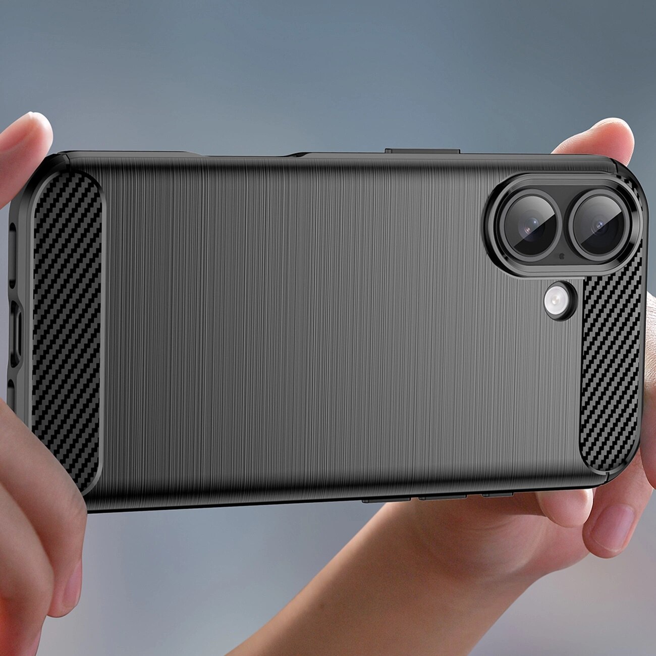 Carcasa Carbon Case compatibila cu iPhone 17, Negru