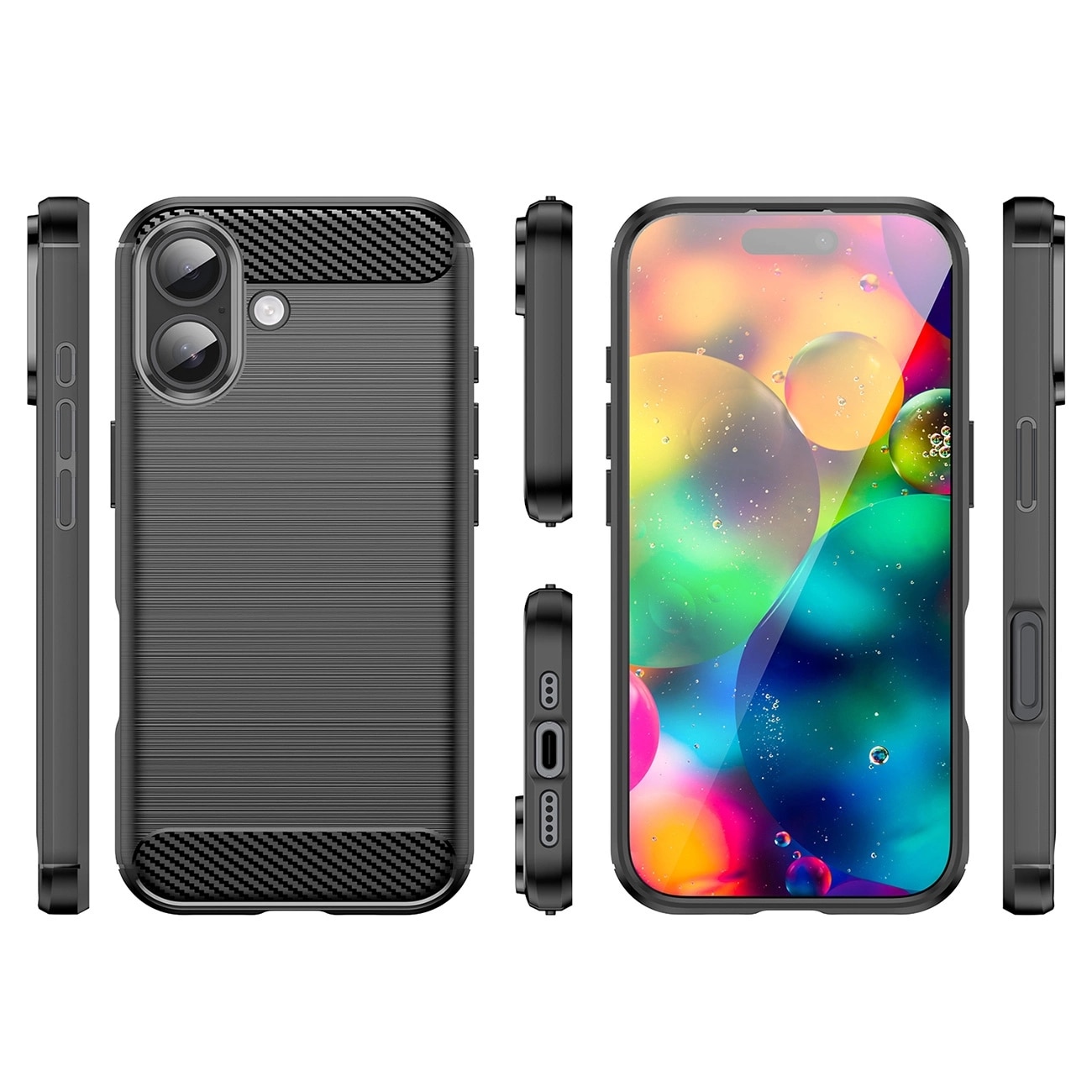 Carcasa Carbon Case compatibila cu iPhone 17, Negru
