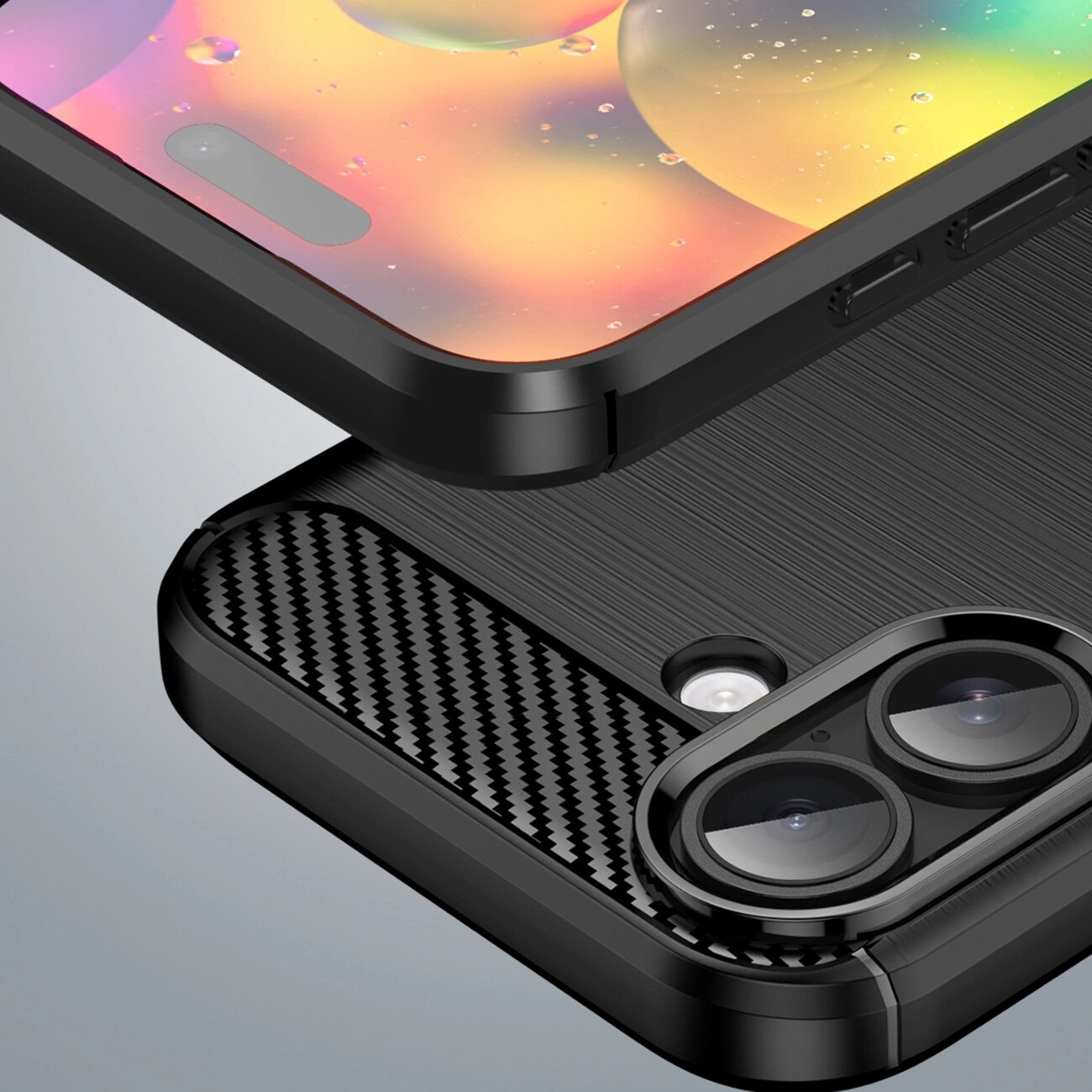 Carcasa Carbon Case compatibila cu iPhone 17, Negru