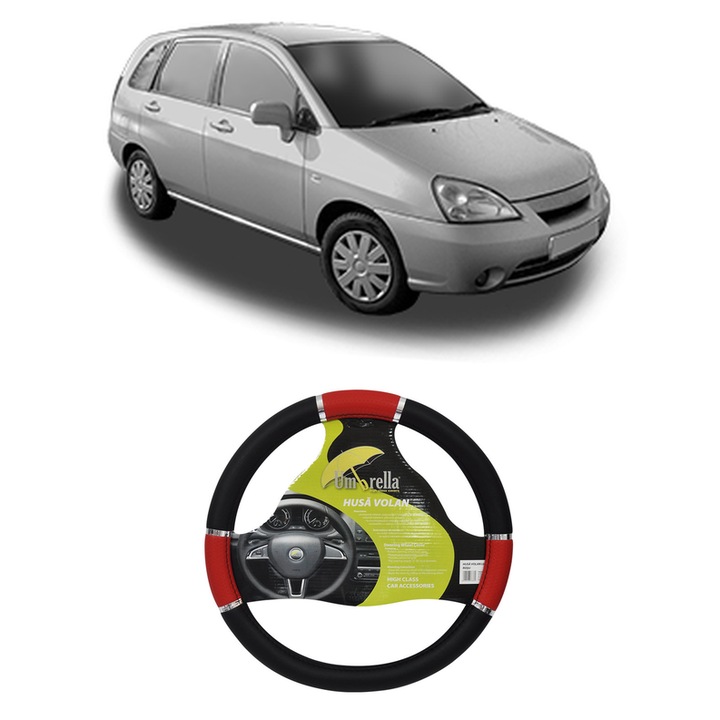 Husa Volan Auto Pentru Suzuki Liana Hatchback Din 2001-2007, Piele Ecologica, Dimensiune 37-39 cm, Umbrella, Culoare Rosu