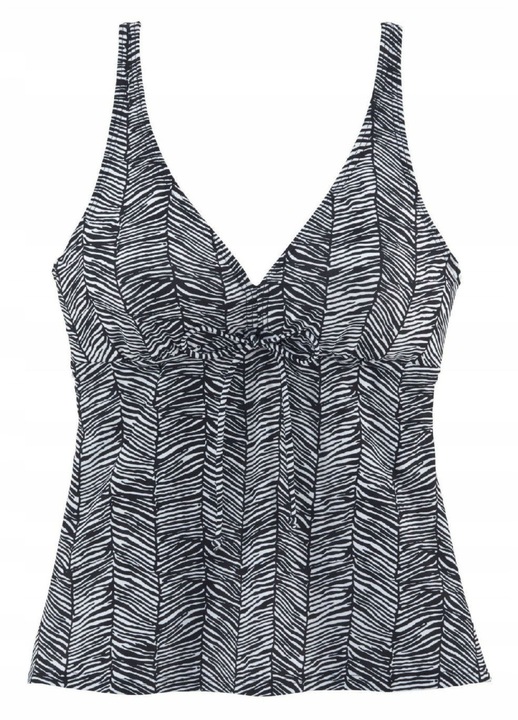 Top tankini Venice Beach, cu imprimeu zebra – bretele reglabile, cupe intarite fara push-up, material elastic, Negru/Alb, Marimea 38E
