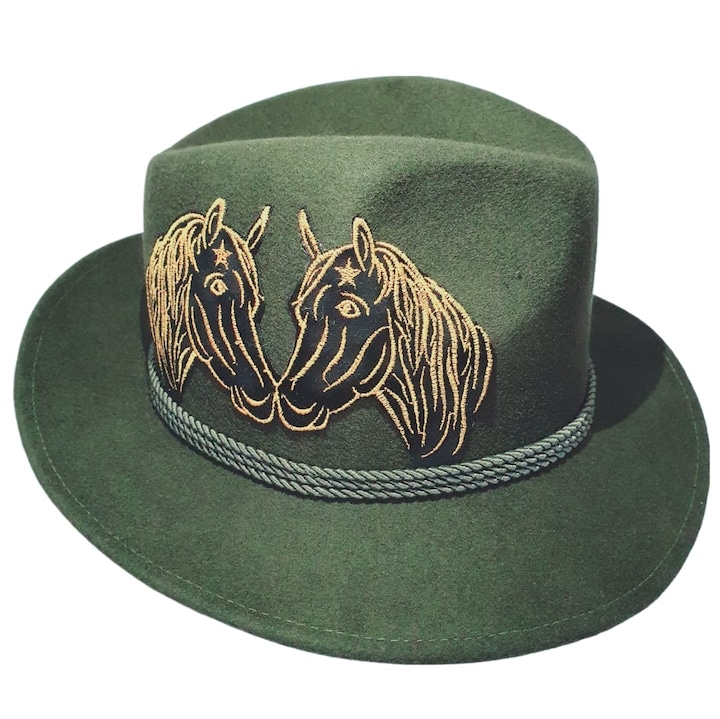 Személyre szabott zöld vadászkalap két lóval