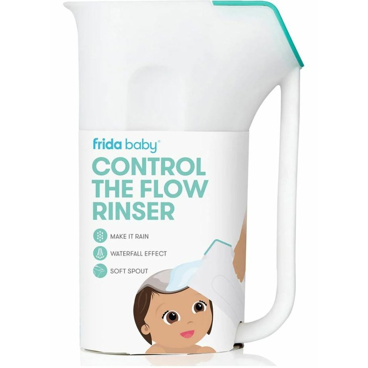 Контейнер за изплакване, Fridababy, Изплакваща система с контрол на потока, 2 режима на изливане, Защита за очите и ушите, Ергономична дръжка, Подходящ за съдомиялна машина, Бял