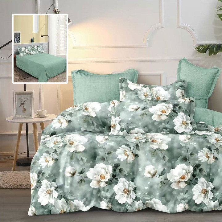 Franciaágynemű Finet Gros Cotton 6 darabos NufJoy® lepedő 220x240 cm, paplanhuzat 200x220 cm, 2 párnahuzat 70x70 cm, 2 párnahuzat 50x70 cm Türkiz Madison