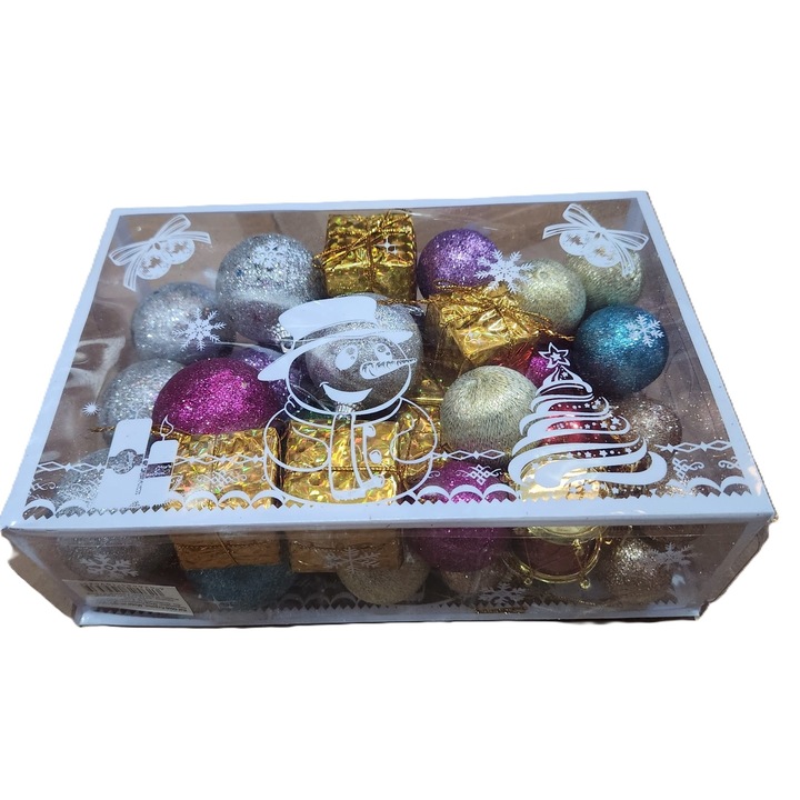 Set 45 Globuri de Crăciun Flippy, multicolor, Cu sclipici