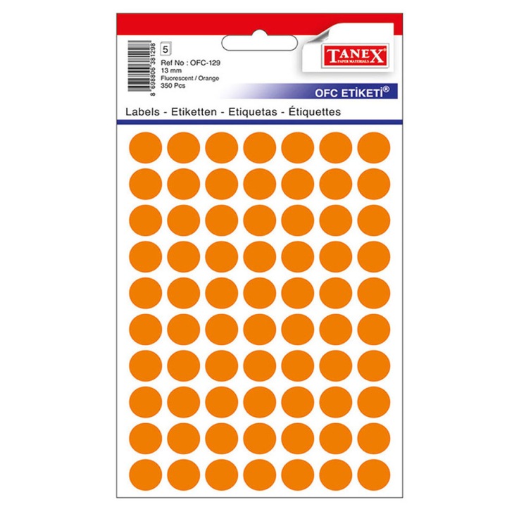 Tanex kerek címkék 13 mm narancssárga 350/szalag