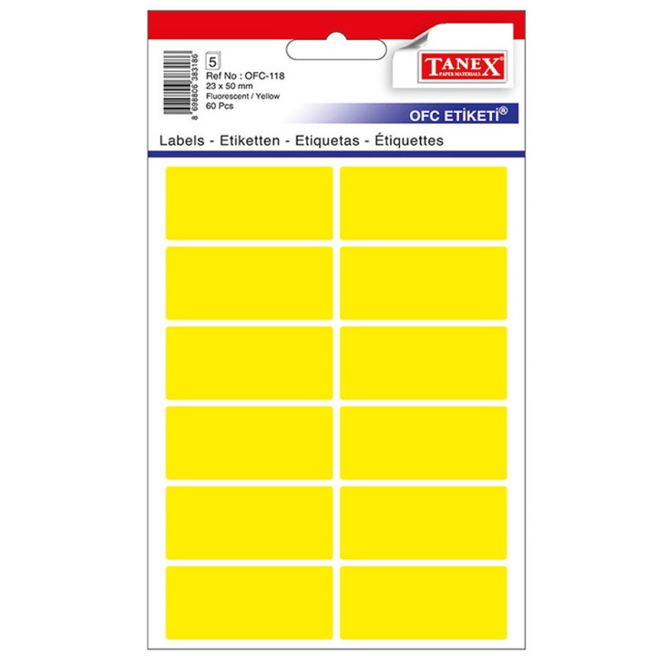 Tanex címkék 23*50mm lekerekített sarkokkal, sárga, 60/szett