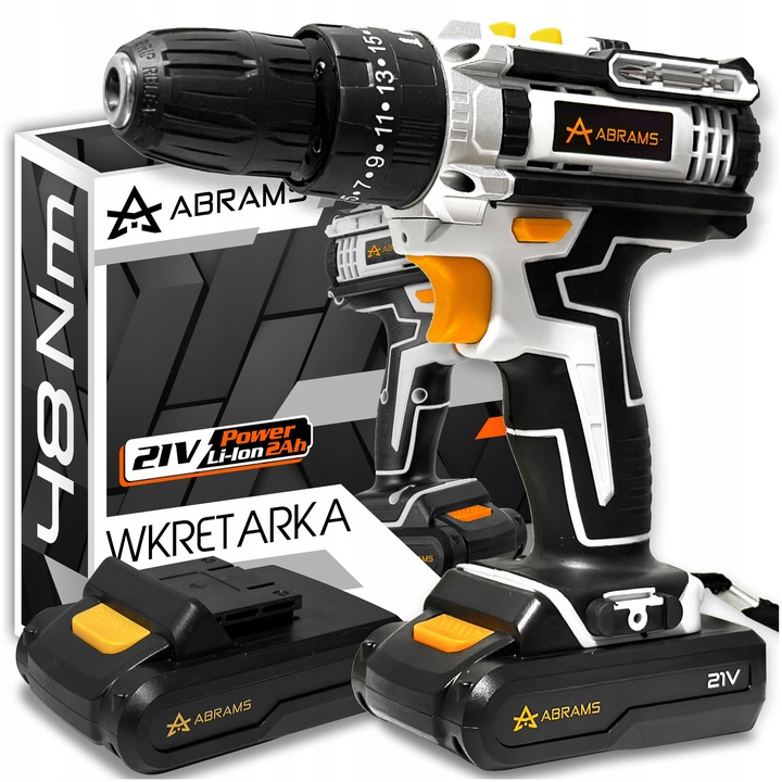 Wkretara cu acumulator Abrams 21V, 2x acumulator 2Ah, 48Nm, iluminare LED, set