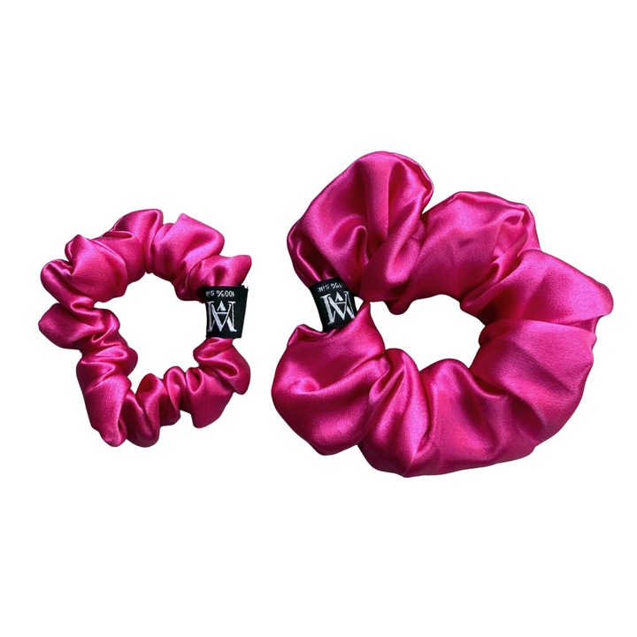 Set Elastice de Par din Matase Naturala 22 momme, M+L Fucsia, Calitate Premium - Matasia®