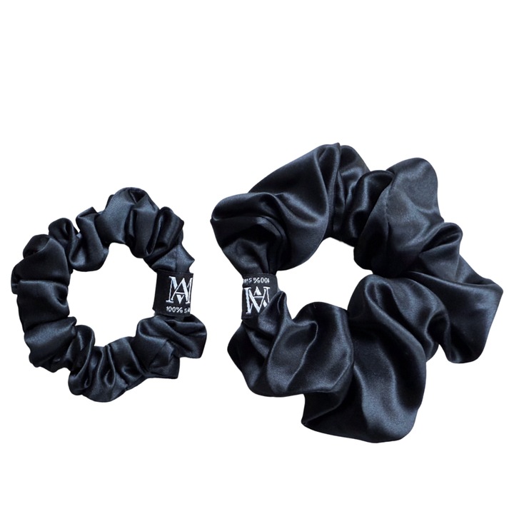 Set Elastice de Par Matasia din Matase Naturala 22 momme, Negru, M+L