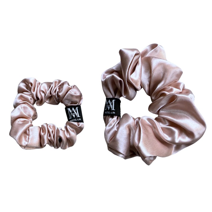 Set 2 Elastice de Par din Matase Naturala, MATASIA, Roz pudra