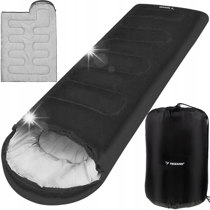 Sac de dormit Trizand 2 in 1, impermeabil, negru/gri, 147x175-210cm, cu husa