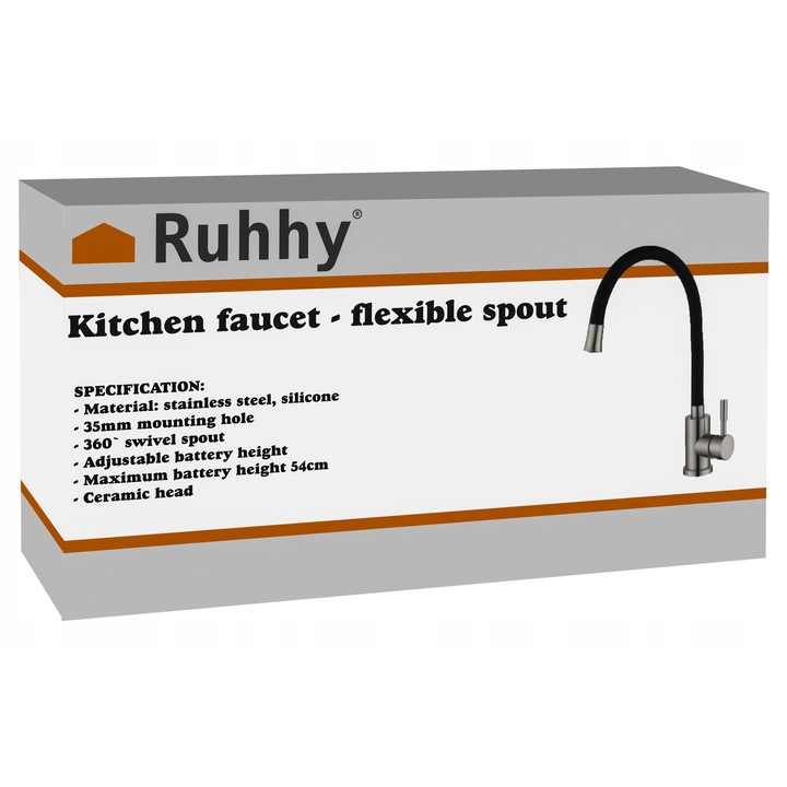 Konyhai csaptelep, Ruhhy, fekete/ezüst, 360°-ban forgatható, méretek 8x56cm