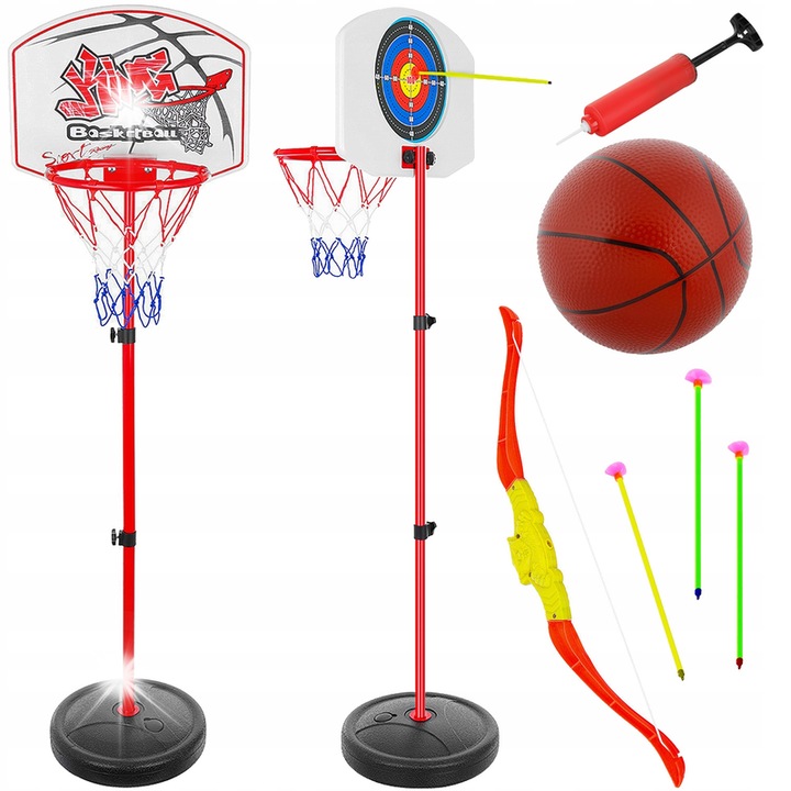 2 az 1-ben gyerek szett: kosárlabda palánk labdával és íjászcélponttal, állítható magasság 73-146 cm
