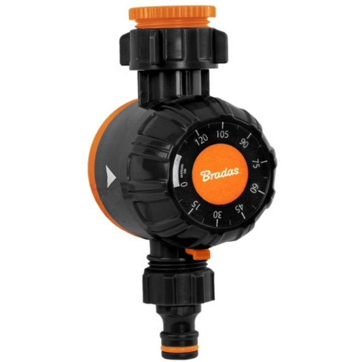 Механичен таймер за напояване Bradas BLACK LINE, 1" с редукция 3/4", 120 минути, пластмаса