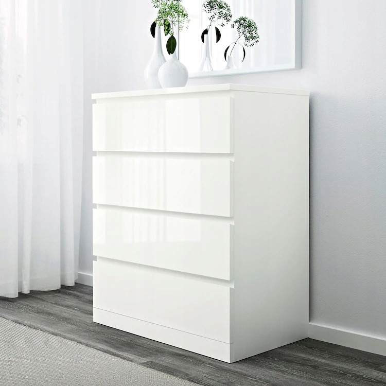 Comoda IKEA MALM 4 sertare alb lucios 80x48x100 cm - eMAG.ro