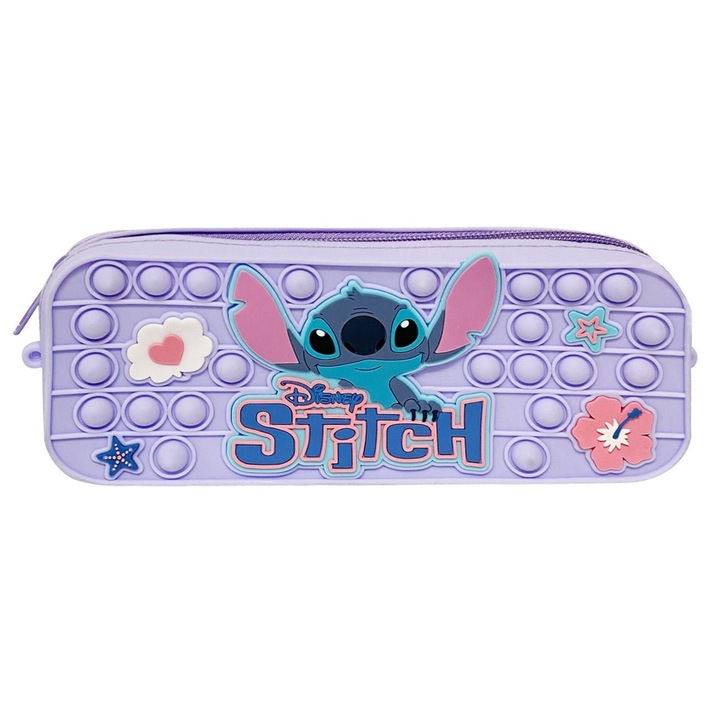 Lila Stitch Pop It Ovális Szilikon Tollartó 20x3.5x8cm