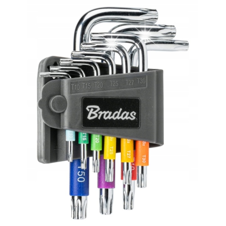 Bradas TORX kulcskészlet, 10-50, 9 darabos, többszínű, rövid