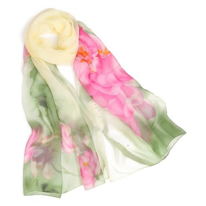 Női fátyol sál, 160 x 50 cm, virágmintás, többszínű, ESV048