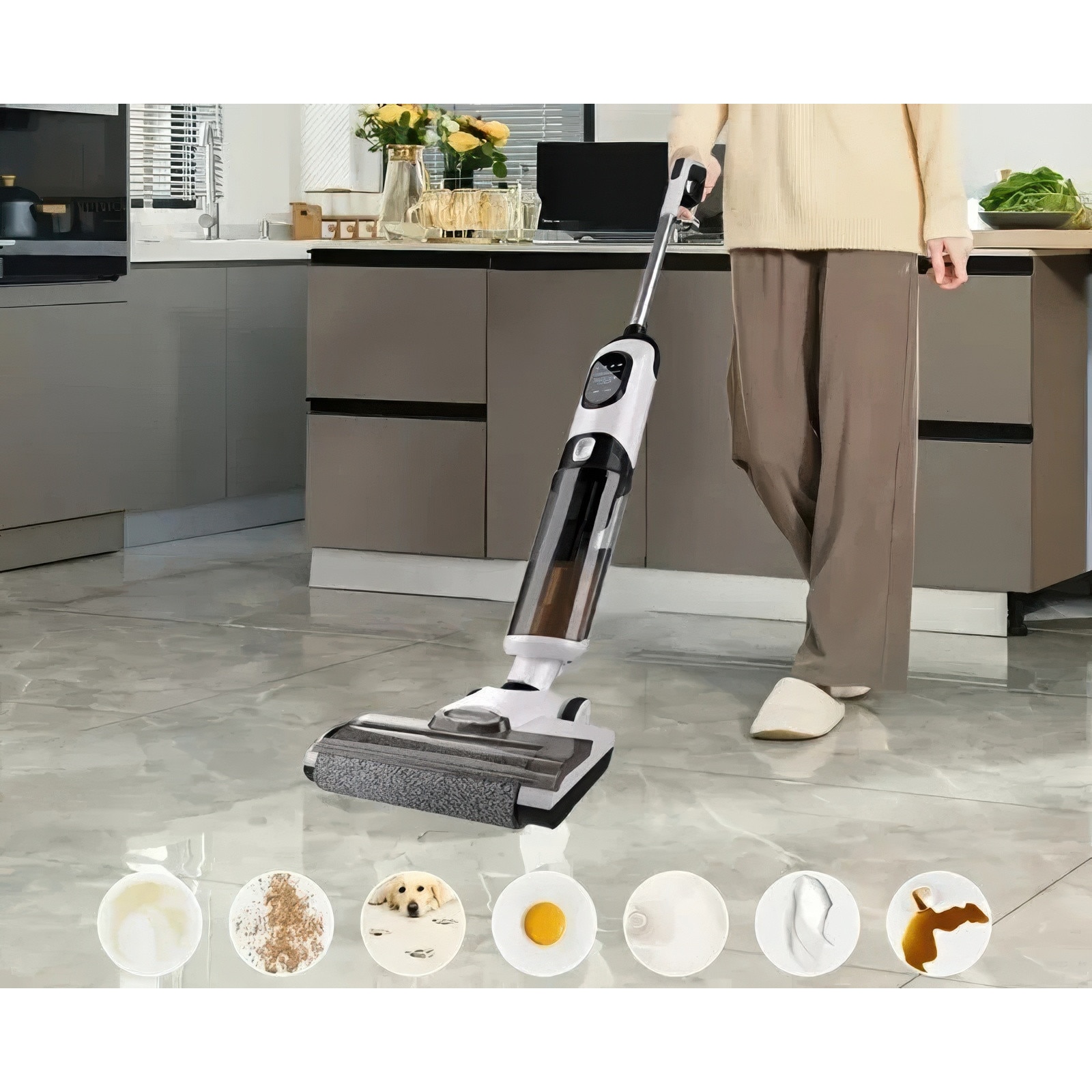 Aspirator vertical fără fir T8, 185 W, curățare umedă și uscată, 0,43L, 45 minute autonomie