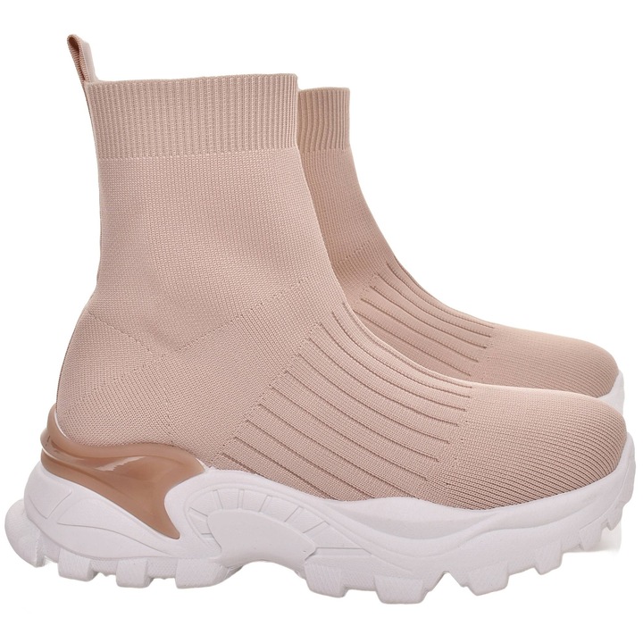 Ghete dama Martinus, bej, material textil, talpa groasa, usoare, 39 EU