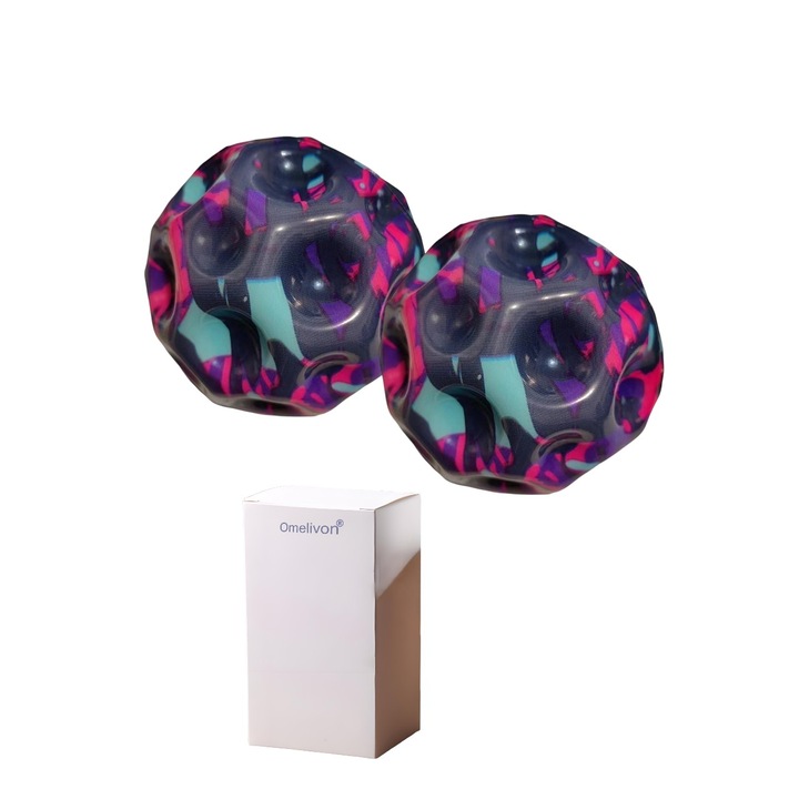 Pachet de 2 mingi interactive pentru copii, netoxice, 70 mm, violet si albastru stralucitor, perfecte pentru joaca si exercitii in aer liber, Omelivon®